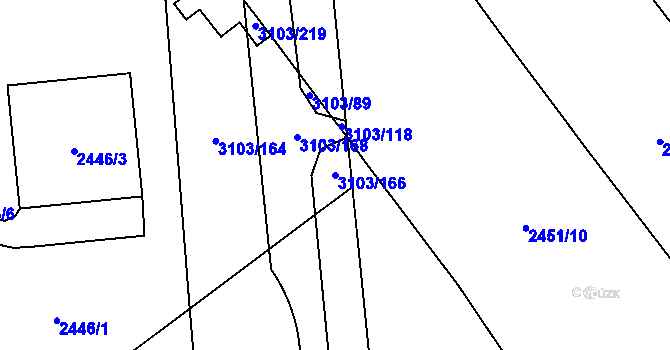 Parcela st. 3103/166 v KÚ Radotín, Katastrální mapa