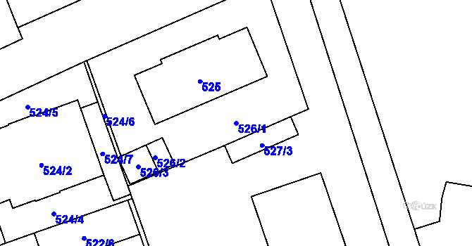 Parcela st. 526/1 v KÚ Radotín, Katastrální mapa