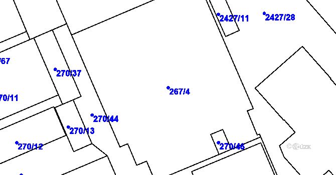 Parcela st. 267/4 v KÚ Radotín, Katastrální mapa