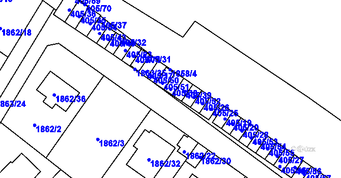 Parcela st. 405/38 v KÚ Radotín, Katastrální mapa