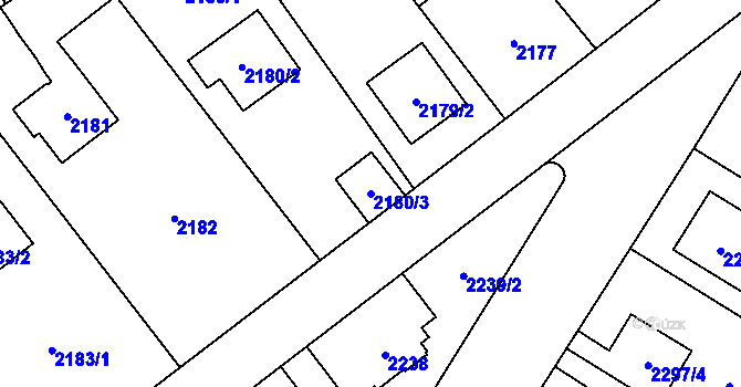 Parcela st. 2180/3 v KÚ Radotín, Katastrální mapa