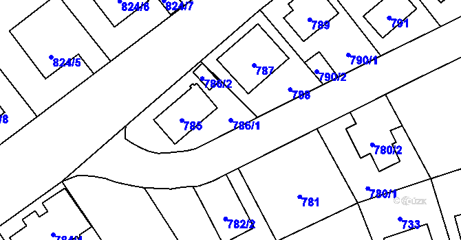 Parcela st. 786/1 v KÚ Radotín, Katastrální mapa