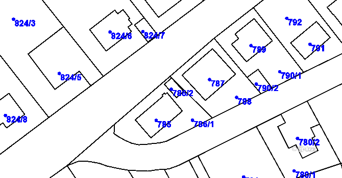 Parcela st. 786/2 v KÚ Radotín, Katastrální mapa