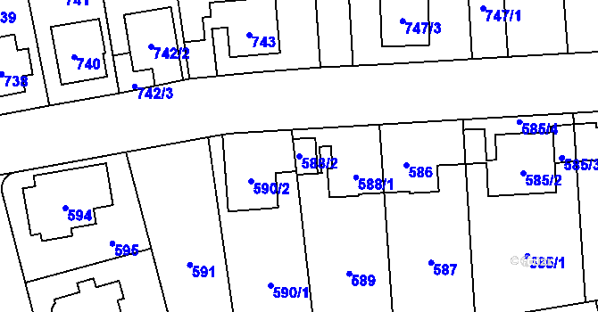 Parcela st. 588/2 v KÚ Radotín, Katastrální mapa