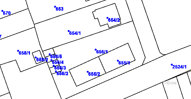 Parcela st. 656/1 v KÚ Radotín, Katastrální mapa