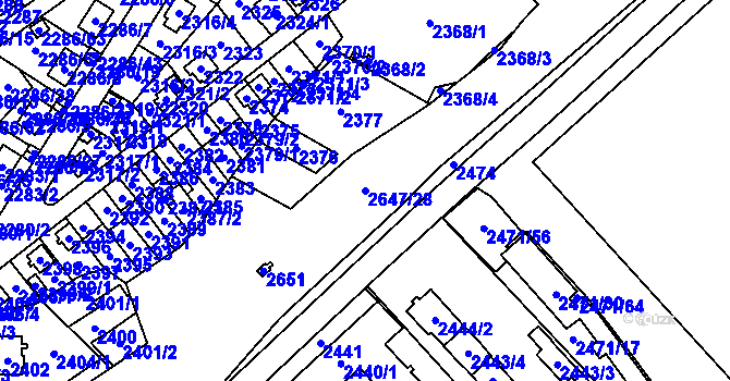 Parcela st. 2647/28 v KÚ Radotín, Katastrální mapa