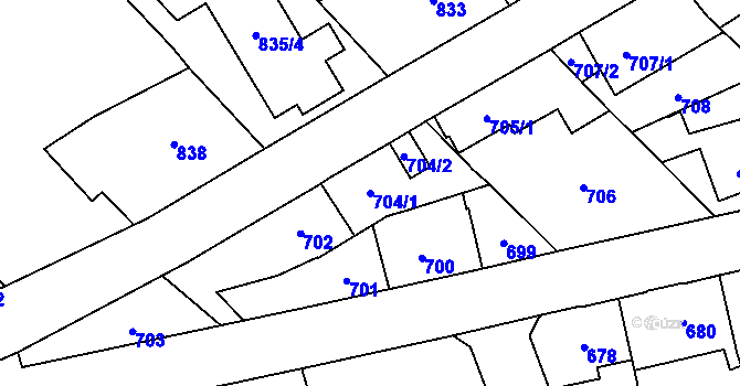 Parcela st. 704/1 v KÚ Radotín, Katastrální mapa