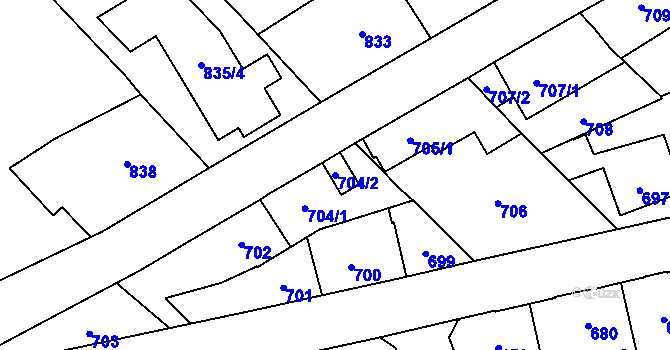 Parcela st. 704/2 v KÚ Radotín, Katastrální mapa