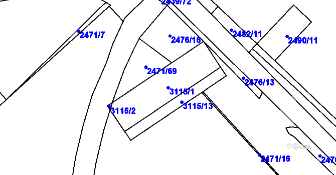 Parcela st. 3115/1 v KÚ Radotín, Katastrální mapa