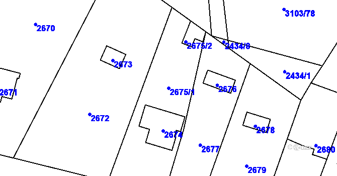 Parcela st. 2675/1 v KÚ Radotín, Katastrální mapa