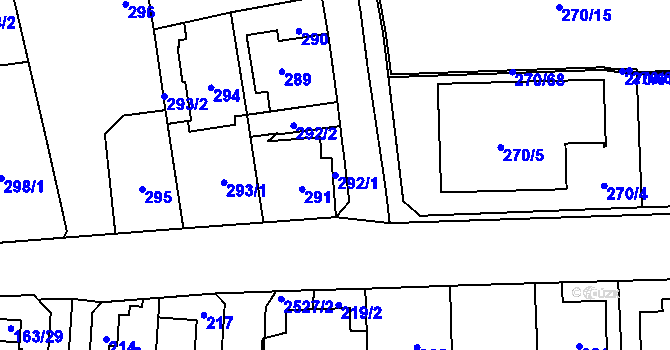 Parcela st. 292/1 v KÚ Radotín, Katastrální mapa