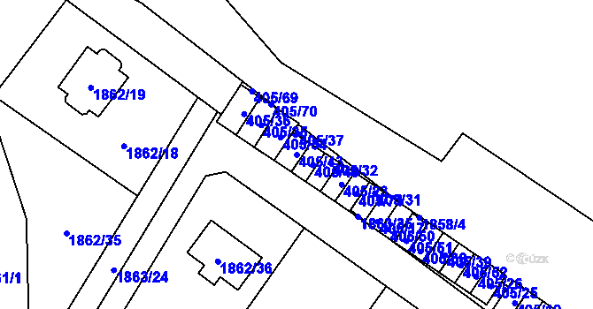 Parcela st. 405/43 v KÚ Radotín, Katastrální mapa