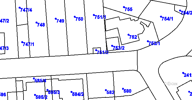 Parcela st. 751/2 v KÚ Radotín, Katastrální mapa