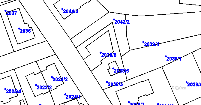 Parcela st. 2038/8 v KÚ Radotín, Katastrální mapa