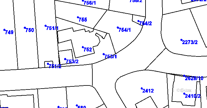 Parcela st. 753/1 v KÚ Radotín, Katastrální mapa