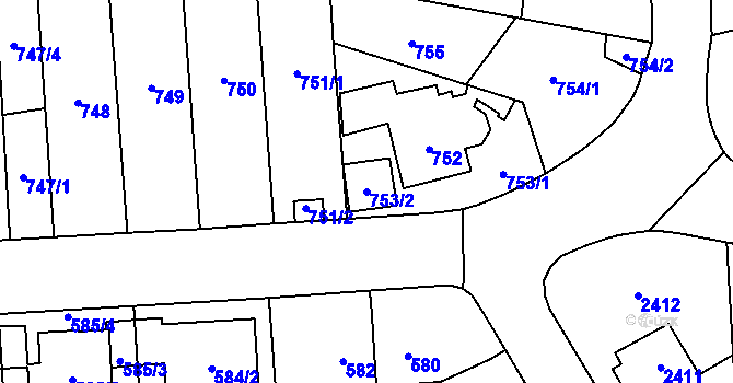 Parcela st. 753/2 v KÚ Radotín, Katastrální mapa