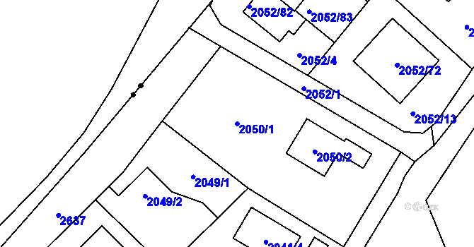 Parcela st. 2050/1 v KÚ Radotín, Katastrální mapa
