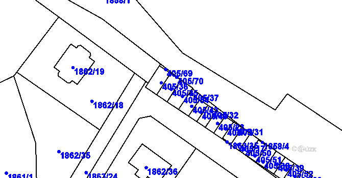 Parcela st. 405/35 v KÚ Radotín, Katastrální mapa