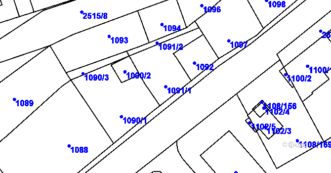 Parcela st. 1091/1 v KÚ Radotín, Katastrální mapa