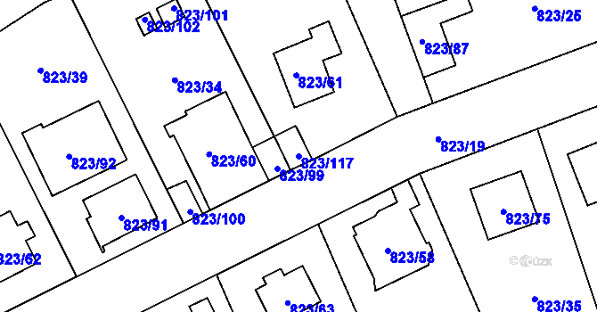 Parcela st. 823/117 v KÚ Radotín, Katastrální mapa
