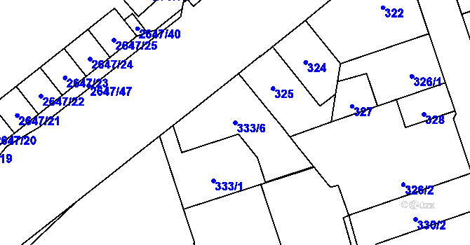 Parcela st. 333/6 v KÚ Radotín, Katastrální mapa