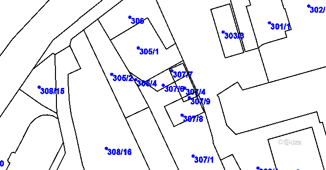 Parcela st. 307/6 v KÚ Radotín, Katastrální mapa