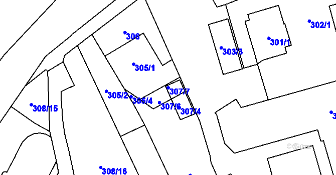 Parcela st. 307/7 v KÚ Radotín, Katastrální mapa