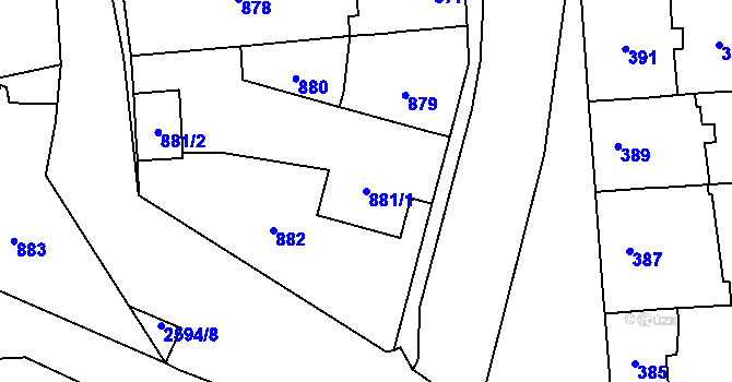 Parcela st. 881/1 v KÚ Radotín, Katastrální mapa