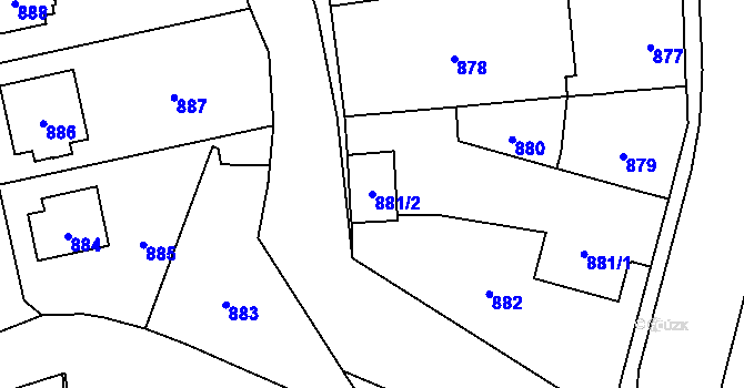 Parcela st. 881/2 v KÚ Radotín, Katastrální mapa