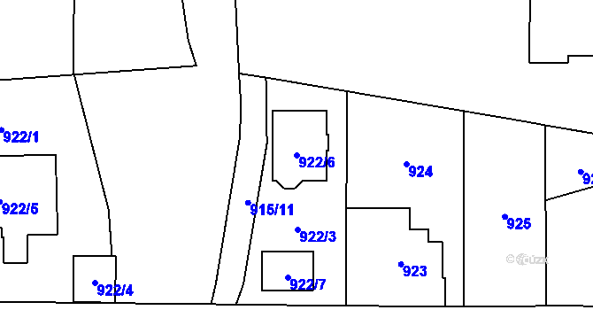 Parcela st. 922/6 v KÚ Radotín, Katastrální mapa