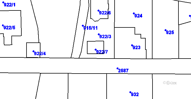 Parcela st. 922/7 v KÚ Radotín, Katastrální mapa