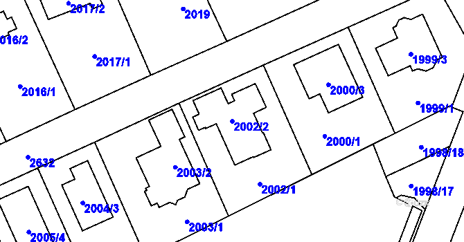 Parcela st. 2002/2 v KÚ Radotín, Katastrální mapa