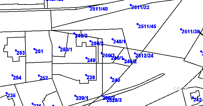 Parcela st. 250/3 v KÚ Radotín, Katastrální mapa