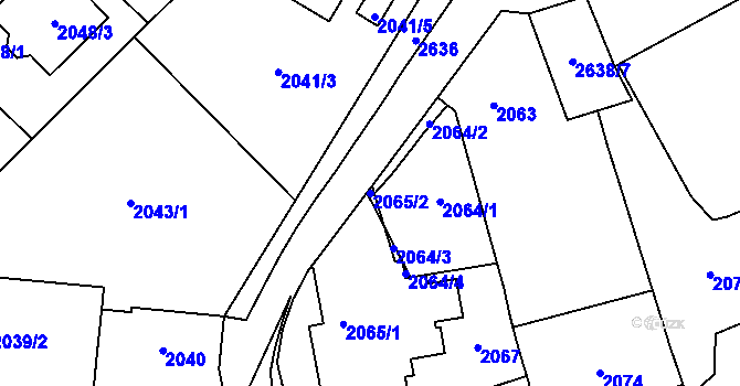 Parcela st. 2065/2 v KÚ Radotín, Katastrální mapa