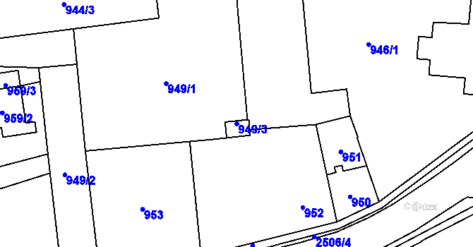 Parcela st. 949/3 v KÚ Radotín, Katastrální mapa