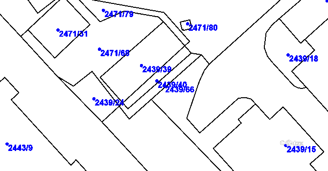 Parcela st. 2439/66 v KÚ Radotín, Katastrální mapa