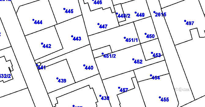 Parcela st. 451/2 v KÚ Radotín, Katastrální mapa