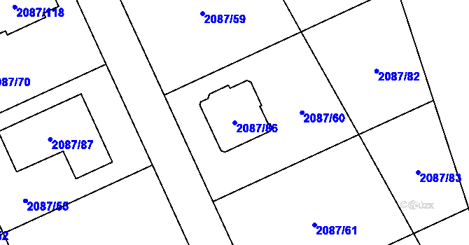 Parcela st. 2087/86 v KÚ Radotín, Katastrální mapa