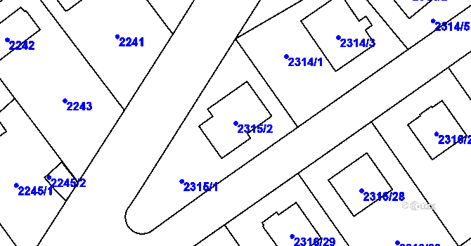 Parcela st. 2315/2 v KÚ Radotín, Katastrální mapa