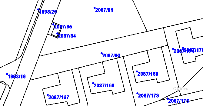 Parcela st. 2087/90 v KÚ Radotín, Katastrální mapa