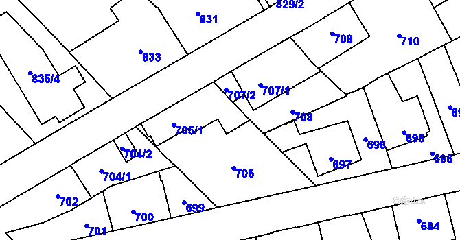 Parcela st. 705/2 v KÚ Radotín, Katastrální mapa