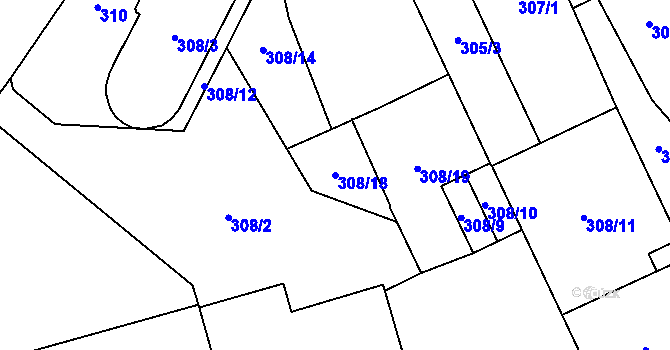 Parcela st. 308/18 v KÚ Radotín, Katastrální mapa