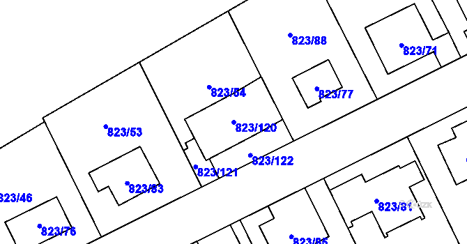Parcela st. 823/120 v KÚ Radotín, Katastrální mapa