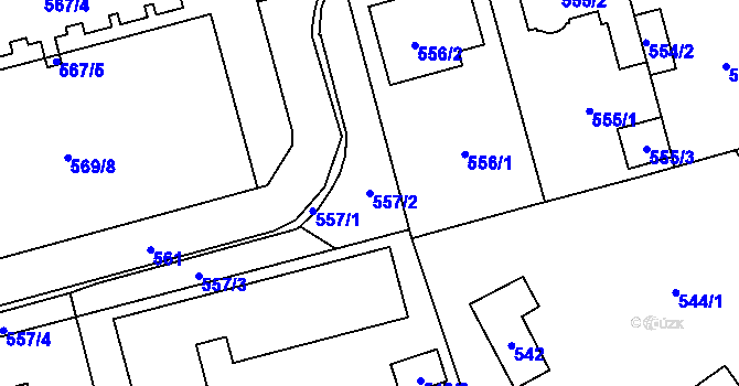 Parcela st. 557/2 v KÚ Radotín, Katastrální mapa