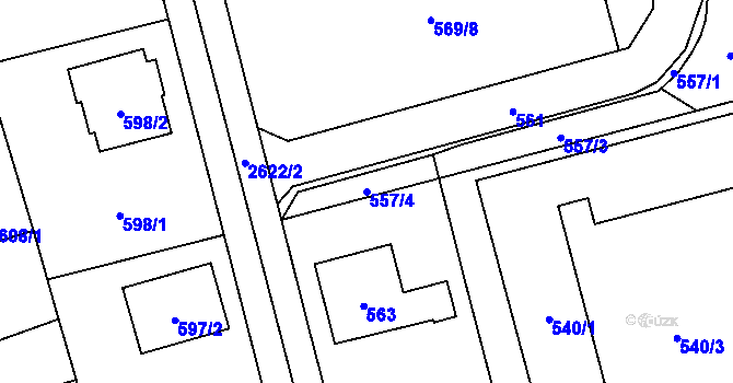 Parcela st. 557/4 v KÚ Radotín, Katastrální mapa