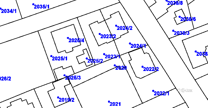 Parcela st. 2023/1 v KÚ Radotín, Katastrální mapa