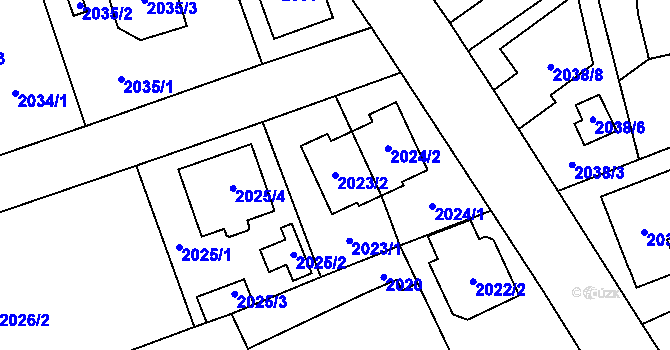 Parcela st. 2023/2 v KÚ Radotín, Katastrální mapa