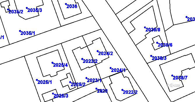Parcela st. 2024/2 v KÚ Radotín, Katastrální mapa