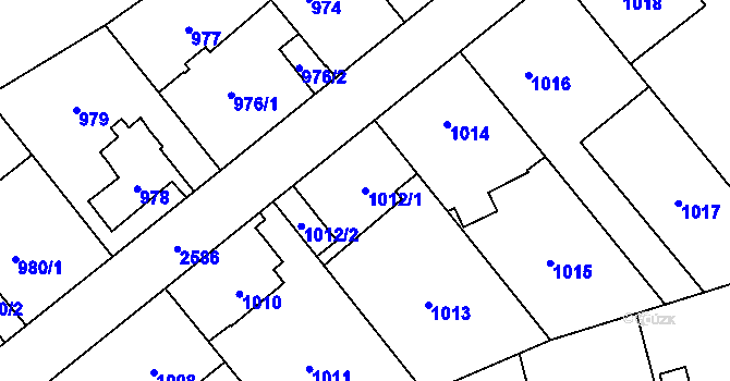 Parcela st. 1012/1 v KÚ Radotín, Katastrální mapa