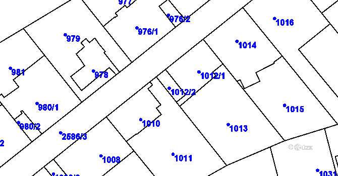 Parcela st. 1012/2 v KÚ Radotín, Katastrální mapa
